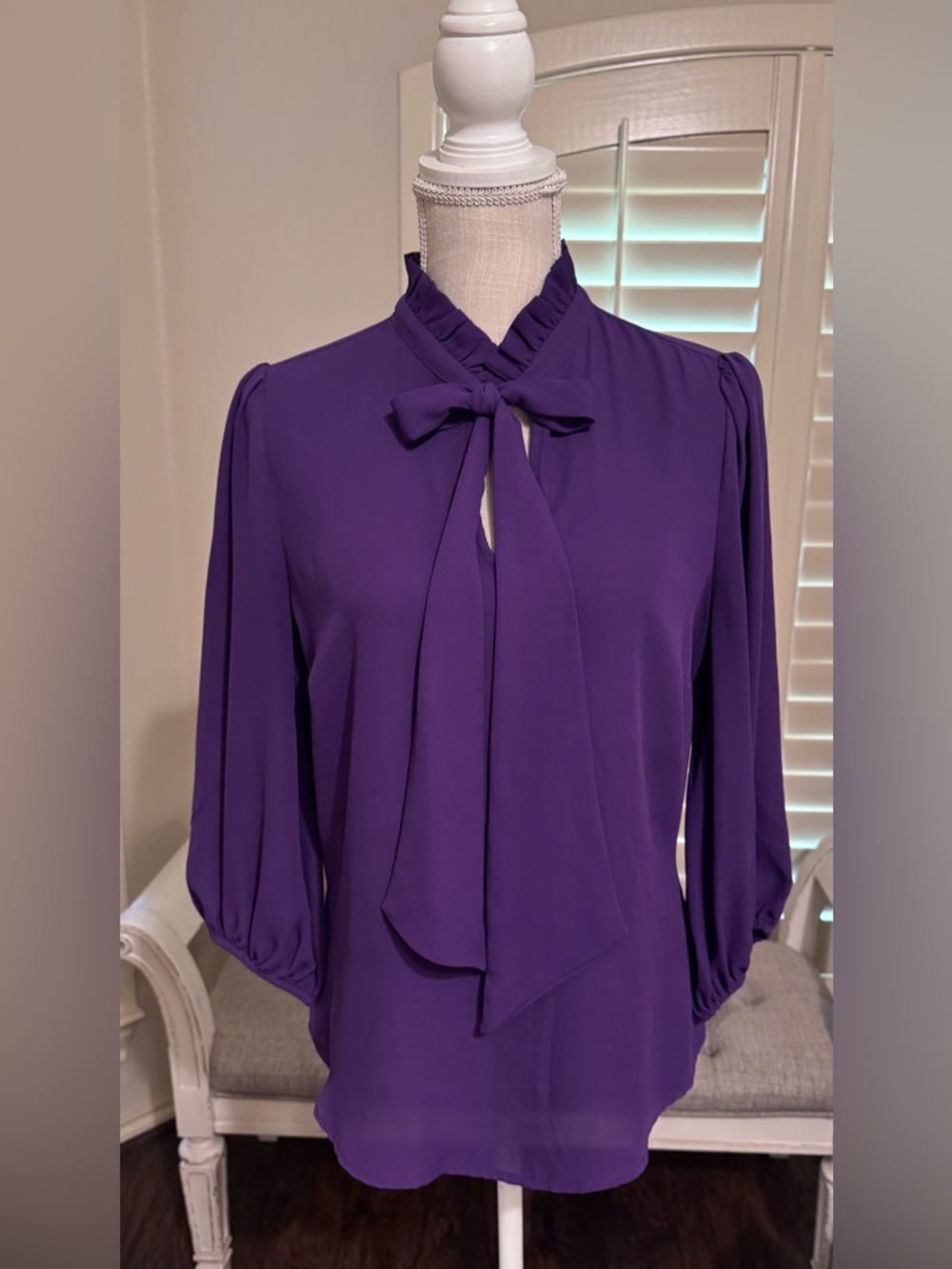 New York and Company Purple Tie-Neck Blouse